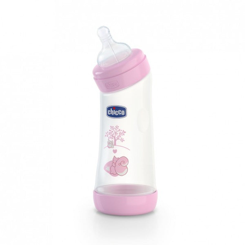 Chicco Bottle Well Being Angel,  250ml Normal Silicone Nipple, Pink / Blue