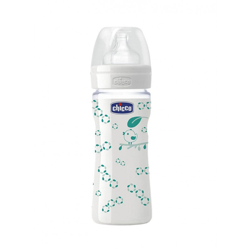 Chicco Decorated Silicone Glass Feeding Bottle, 240 ml