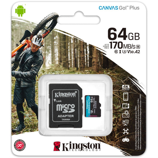 Kingston 64GB microSDXC Canvas Go Plus 170MB/s Read UHS-I C10 U3, V30 Memory Card