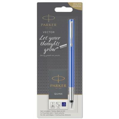 Parker Vector Fountain Pen & 5 Quink Ink Cartridges Blue - Blue