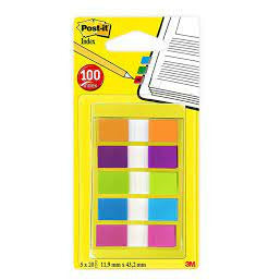 NEW 3M Post-it Plain Index Tabs 11,9x43,2 mm Assorted Colours - Pack of 100
