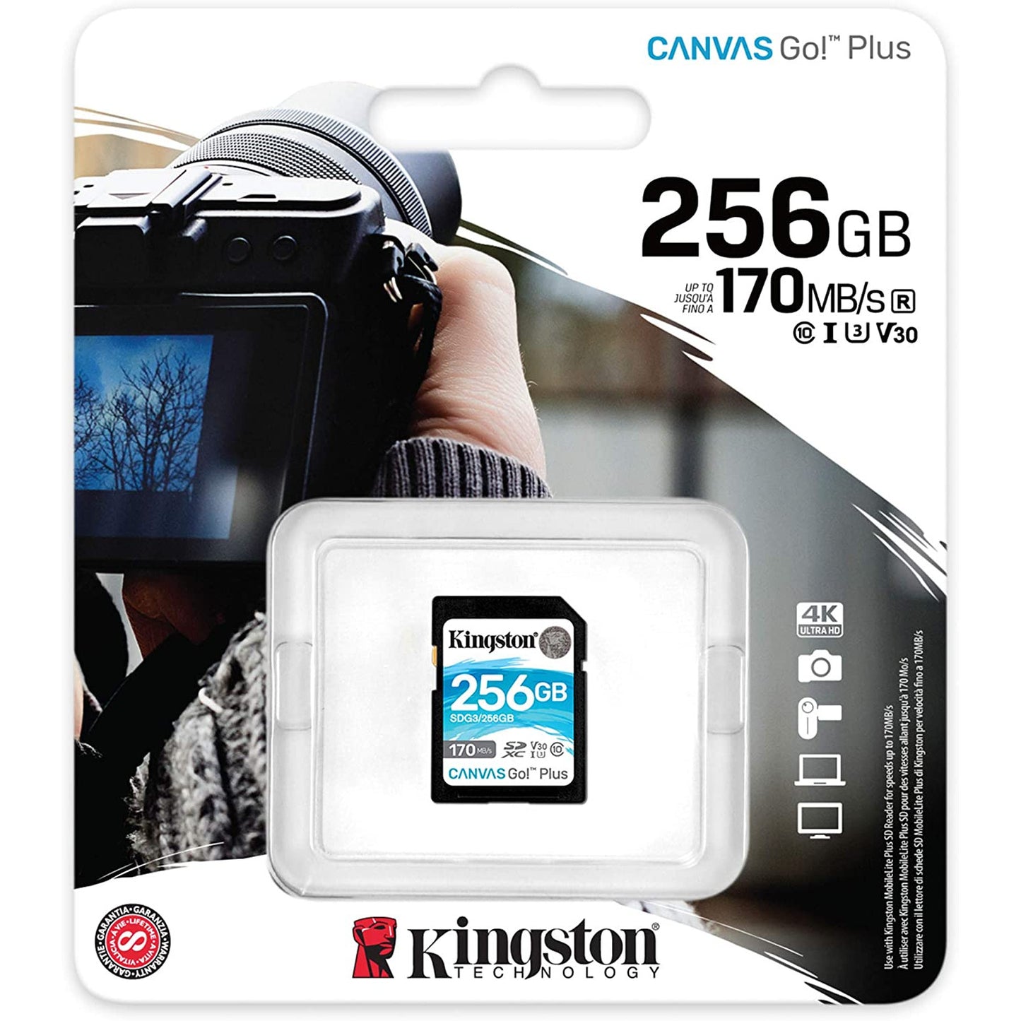 Kingston 256GB SDXC Canvas Go Plus 170MB /s C10, U3, V30 Memory Card
