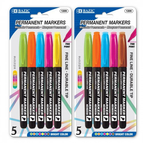 Bazic Permanent Markers F - Pack of 5