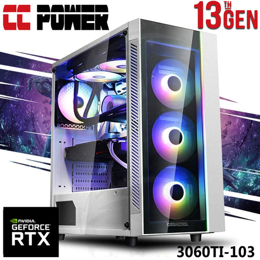 CC Power 3060TI-103 Gaming PC 13Gen Inte Core i7 16-Cores w/ RTX 3060 TI 8GB + Liquid Cooler