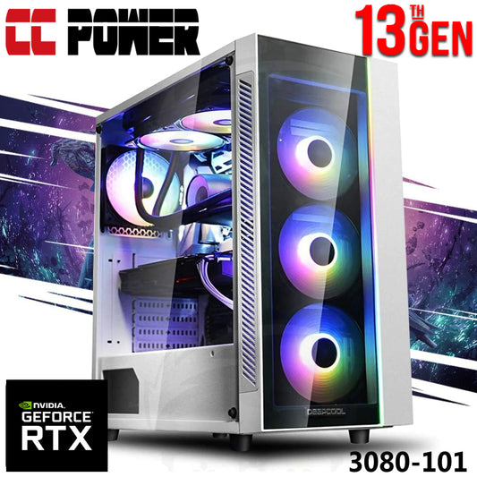 CC Power 3080-101 Gaming PC NEW 13Gen Intel Core i5 14-Cores w/ RTX 3080 10GB DDR6 & Liquid Cooler