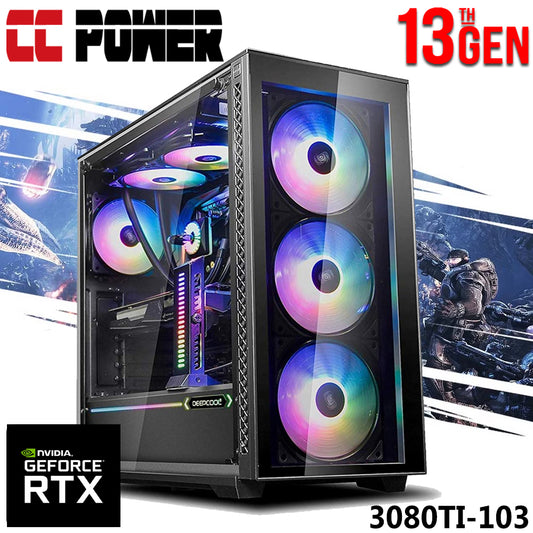 CC Power 3080TI-103 Gaming PC 13Gen Intel Core i9 24-Cores w/ RTX 3080TI 12GB & Liquid Cooler