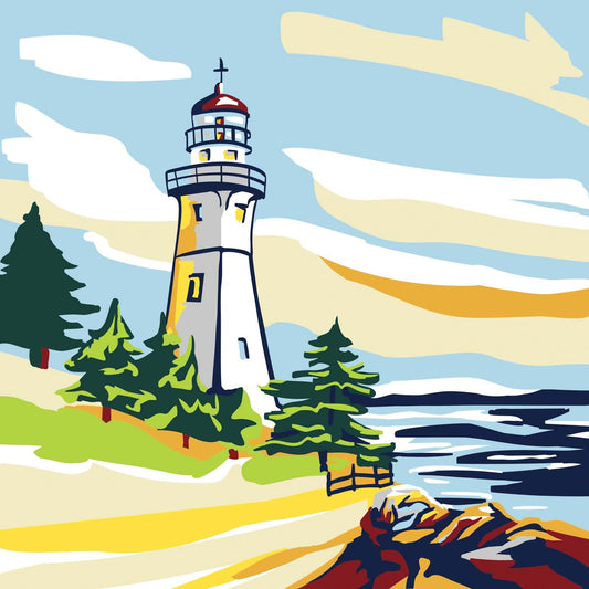NEW Plaid Let's Paint By Numbers Lighthouse On Printed Canvas 35x35 cm