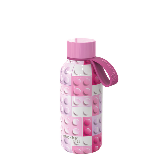 QUOKKA KIDS THERMAL SS BOTTLE SOLID WITH STRAP PINK BRICKS 330 ML