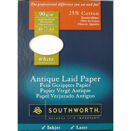Southworth Fine Antique Laid Paper 90g Off-White Watermarked A4 - Pack of 80