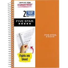 NEW Mead Five Star 2 Subject College Ruled Spiral Notebook 100 Sheets - A5