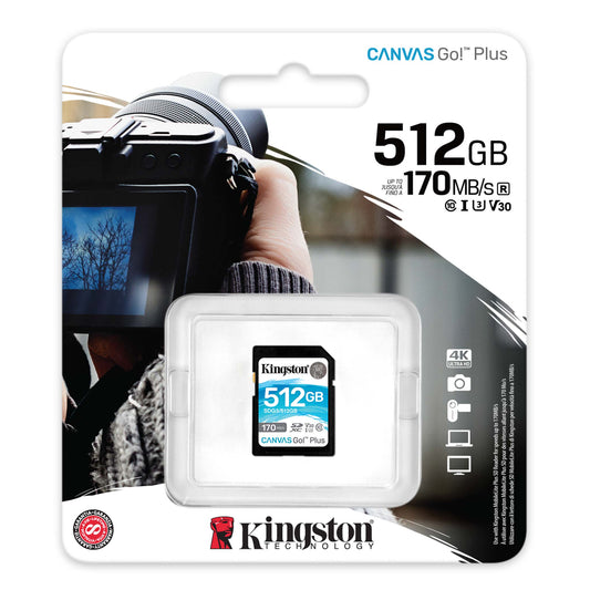 Kingston 512GB SDXC Canvas Go Plus 170MB /s C10, U3, V30 Memory Card