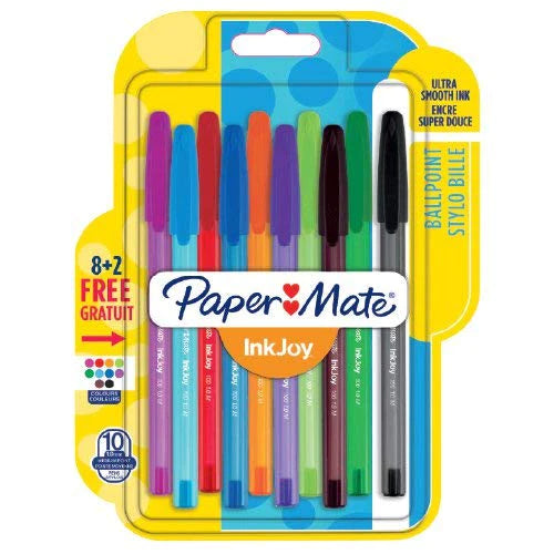 Paper Mate InkJoy 100 Capped Ball Pen with 1.0 mm Medium Tip, Assorted Fun Colours, Pack of 8 + 2