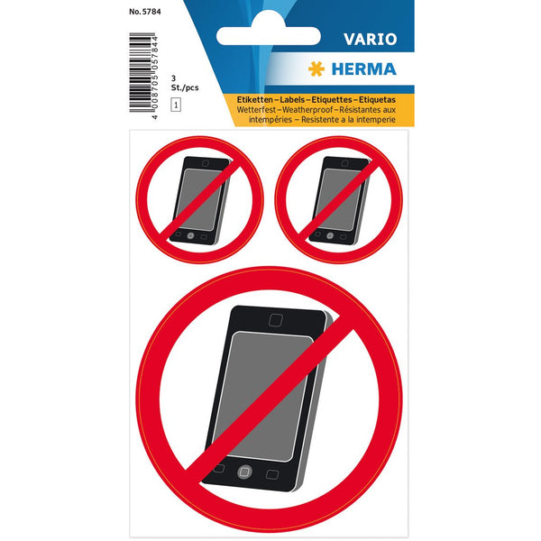 Herma Attention NO Mobile Labels Weatherproof - Pack of 3