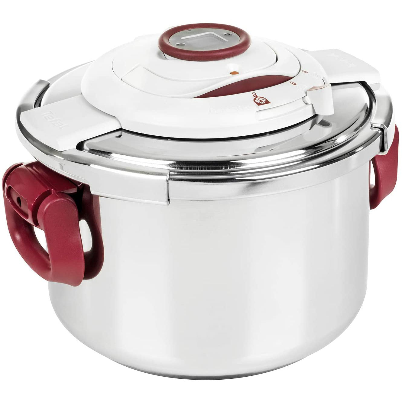 Tefal P4411462 Clipso Precision Pressure Cooker, Silver/Burgundy, 8 Liters