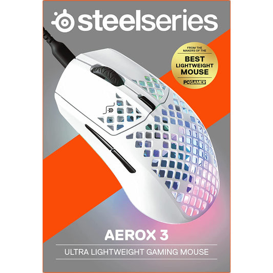 SteelSeries Aerox 3 (2022) Wire Super Light 8,500 CPI TrueMove Core Optical Sensor 59g Water Resistant Design USB-C - Snow