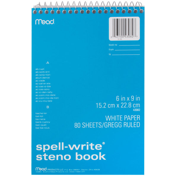 Mead Spell-Write Steno Spiral Pad 6"x9" - 80 Sheets