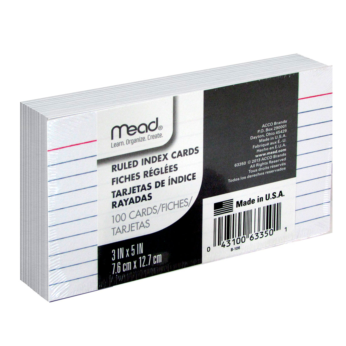 NEW Mead Ruled Index Cards White Pack of 100