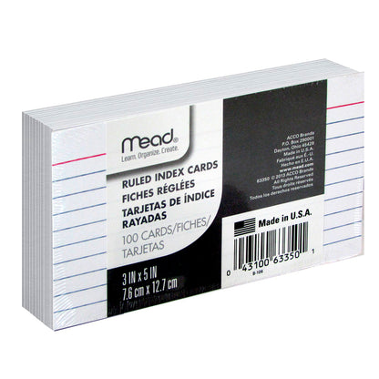 NEW Mead Ruled Index Cards White Pack of 100