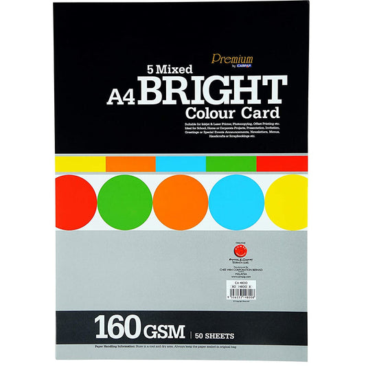 CampAp A4 160g Bright 5 Color Cards- Pack of 50