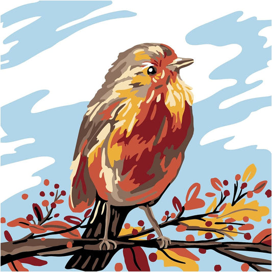 NEW Plaid Let's Paint By Numbers Fall Bird On Printed Canvas 35x35 cm