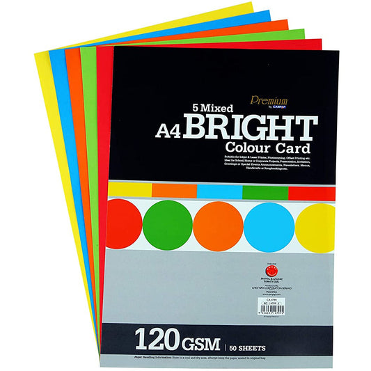 CampAp A4 120 g Bright 5 Color Card - Pack of 50