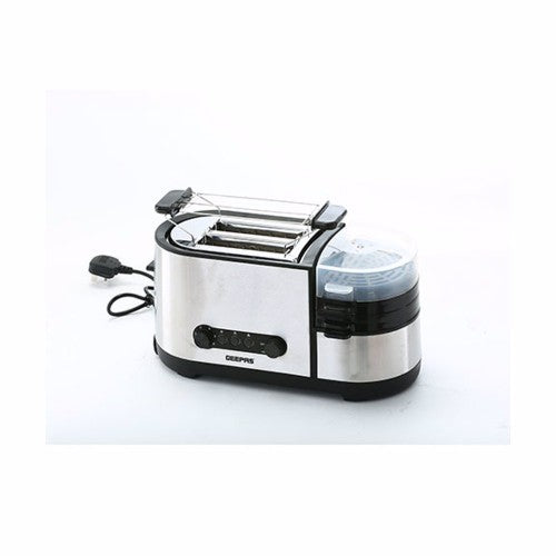 Geepas 1250W 5 in 1 Toaster with Egg Boiler and Poachers, Stainless Steel 2 Slice Toaster