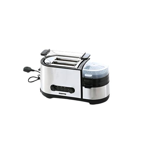 Geepas 1250W 5 in 1 Toaster with Egg Boiler and Poachers, Stainless Steel 2 Slice Toaster