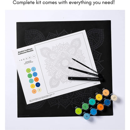 NEW Plaid Let's Paint By Numbers Mandala Dot Frame On Printed Black Canvas 35x35 cm