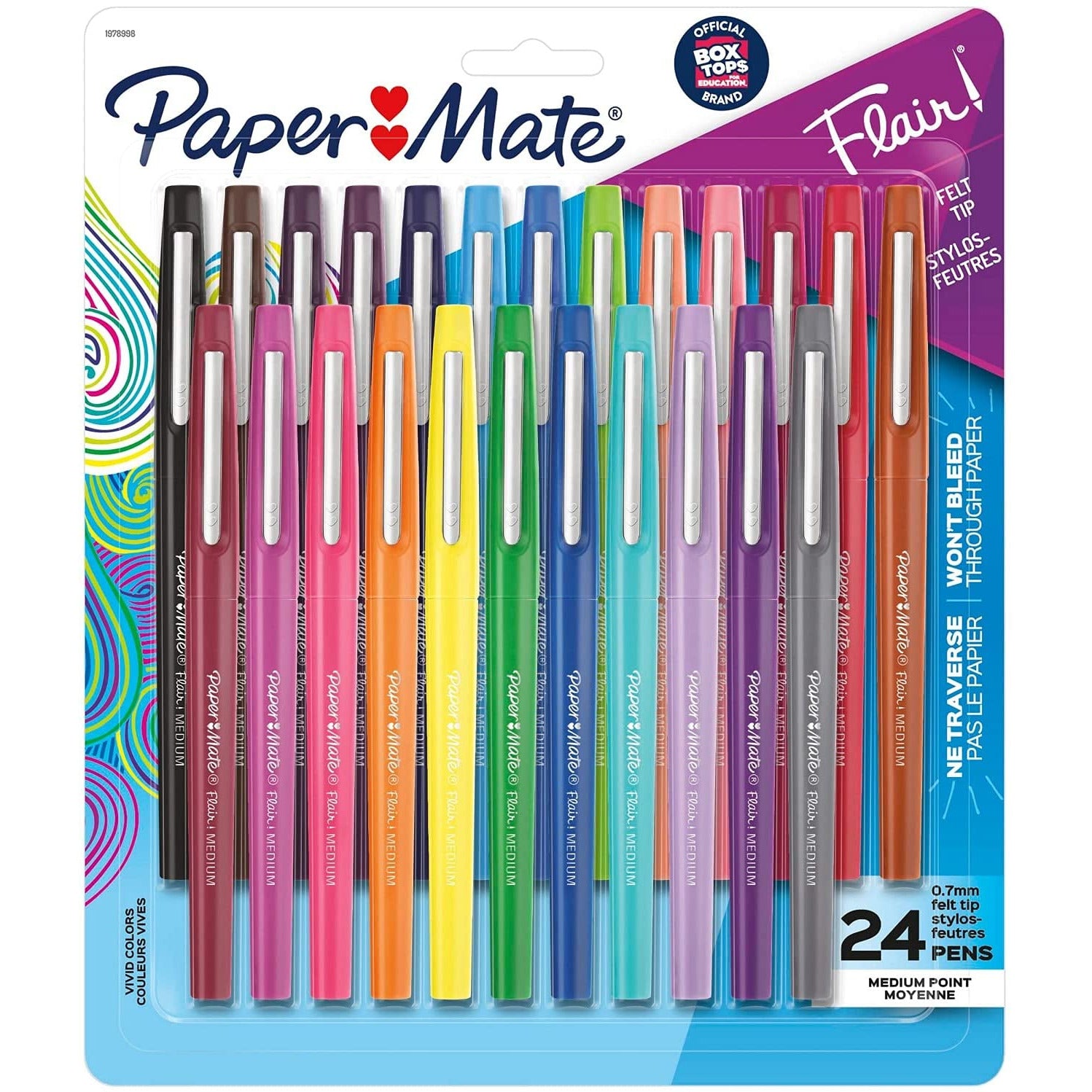 Paper Mate Flair Felt Tip Pens, Medium Point, Tropical Colors / Set of 24