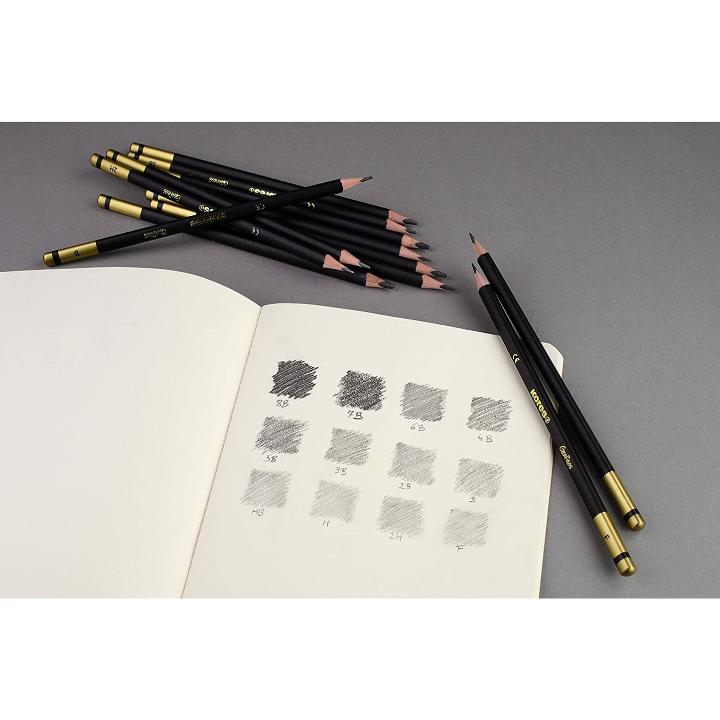 NEW Kores Grafitos 8B-2H Graphite Pencils Set - Metal Box