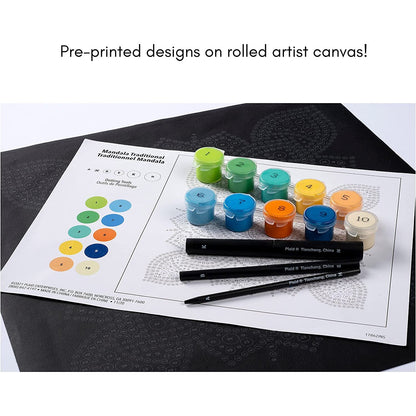 NEW Plaid Let's Paint By Numbers Mandala Dot Frame On Printed Black Canvas 35x35 cm