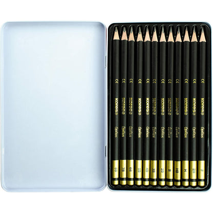 NEW Kores Grafitos 8B-2H Graphite Pencils Set - Metal Box