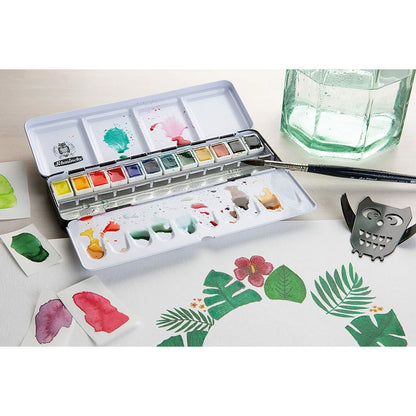 NEW Schmincke Akademie Aquarell Fine Artists' Watercolours 12 x ½ Pans + Space for 12x ½ Pans