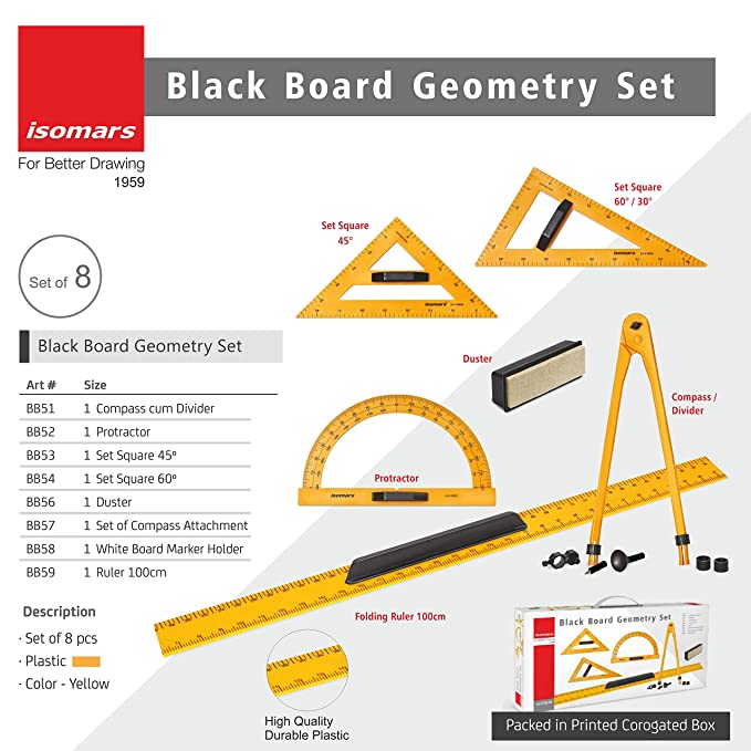 Isomars Board Teacher Geometry Box with Bag - Pack of 8 pcs