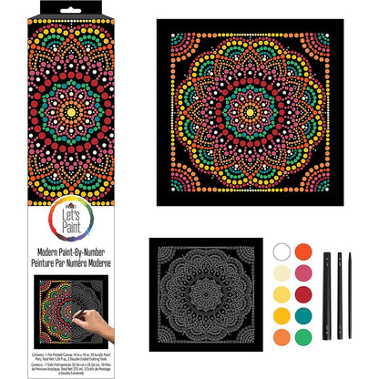 NEW Plaid Let's Paint By Numbers Mandala Dot Frame On Printed Black Canvas 35x35 cm