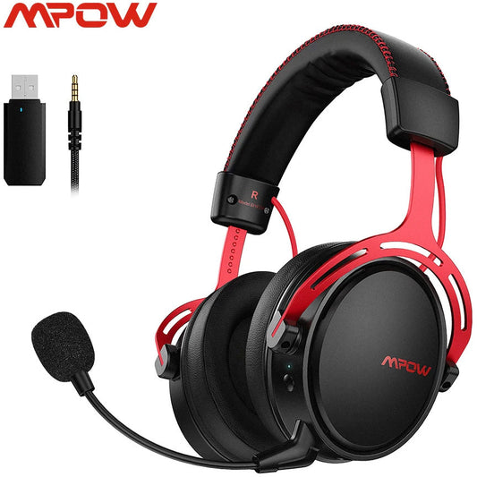 Mpow Air 2.4G Wireless Dual Chamber Up to 17 hours Noise Cancelling 3D Bass Ultra Light - Black / Red