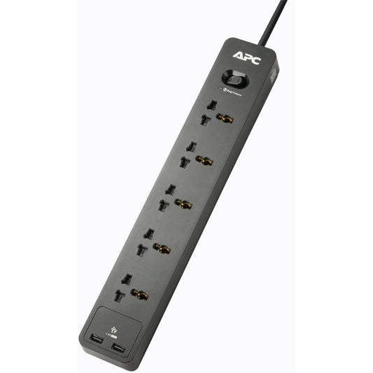 APC SurgeArrest Essential Surge Protector 5x Universal Outlets 2x USB Type-A ports 1.5m Extension Cord UK Input