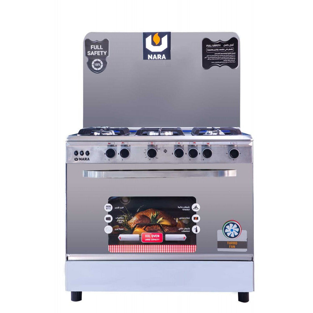 Nara 90 Cm Gas Cooker With Fan Full Safety And Cast Iron Grids NA 9004XM/LCM/FAN