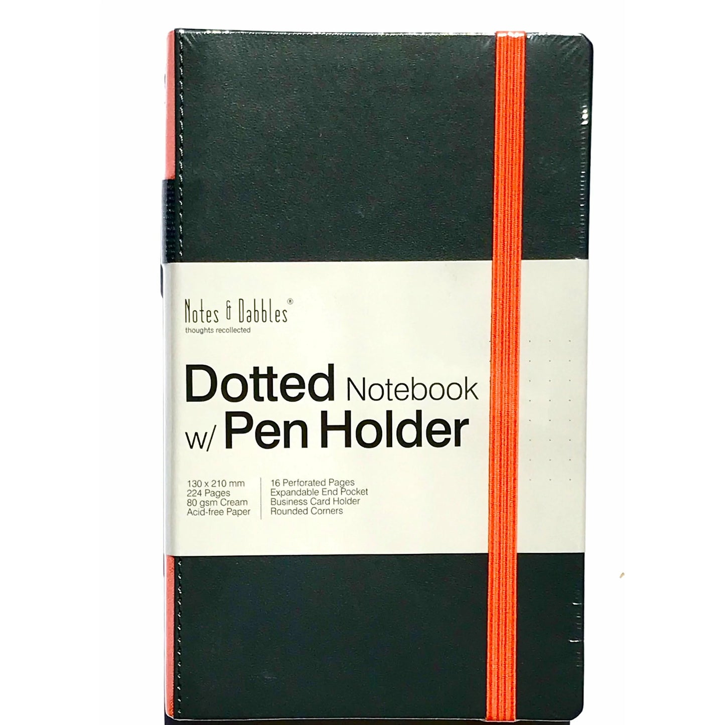 Notes & Dabbles Flynn Grey Hard Cover Dotted Journal with Pen Holder - A5