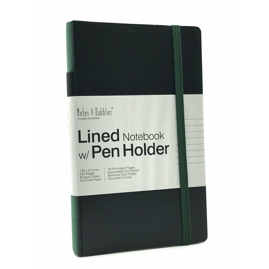 Notes & Dabbles Flynn Hard Cover Lined Journal with Pen Holder - A5