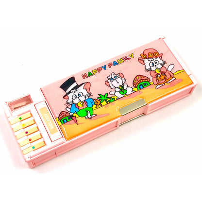 Melody Retro Push Button Pencil Case 24x9x3 cm  - 5 Multi-Function Buttons