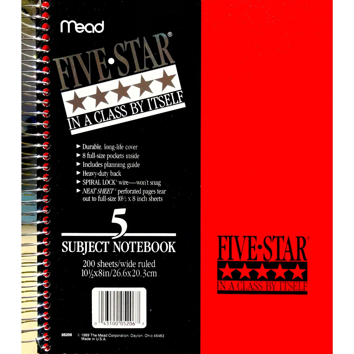Mead Five Star Five Subject Spiral Notebook - 200 Sheets