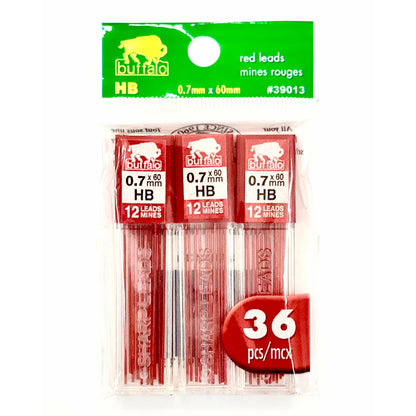 Buffalo Red Colour 0.7mm HB Leads - Pack of 36