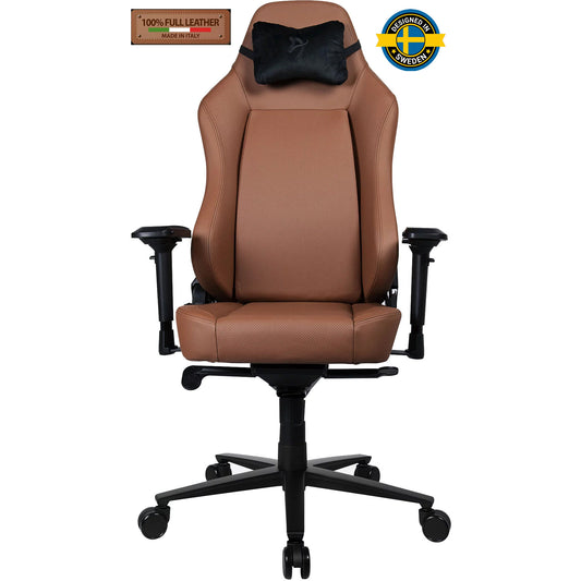 Arozzi Primo PREMIUM 100% Full Italian Leather Improved Foam Aluminum Base & Built in Lumbar Support Chair