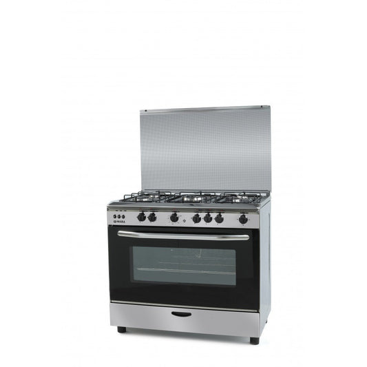 Nara Oven 5 Burners 90 CM Glossy Stainless Steel Full Safety With Fan