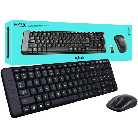 Logitech MK220 Compact Wireless Keyboard & Mouse Set for Windows Unifying USB-Receiver 24 Month Battery - Black