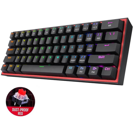 Redragon K617 Fizz RGB 60% 61 Keys Detachable Cable Mechanical Red Switches - Black