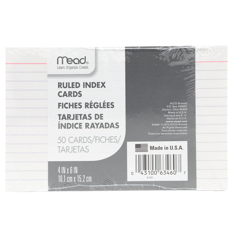 NEW Mead Ruled Index Cards White Pack of 100
