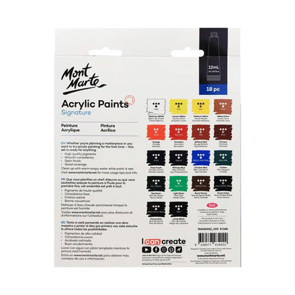 Mont Marte Acrylic Paint Set / 18 x 12ml tubes