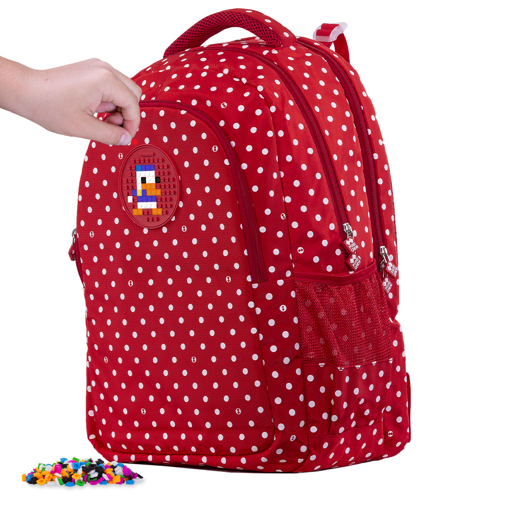 Red Backpack with White Polka Dots - Large Size